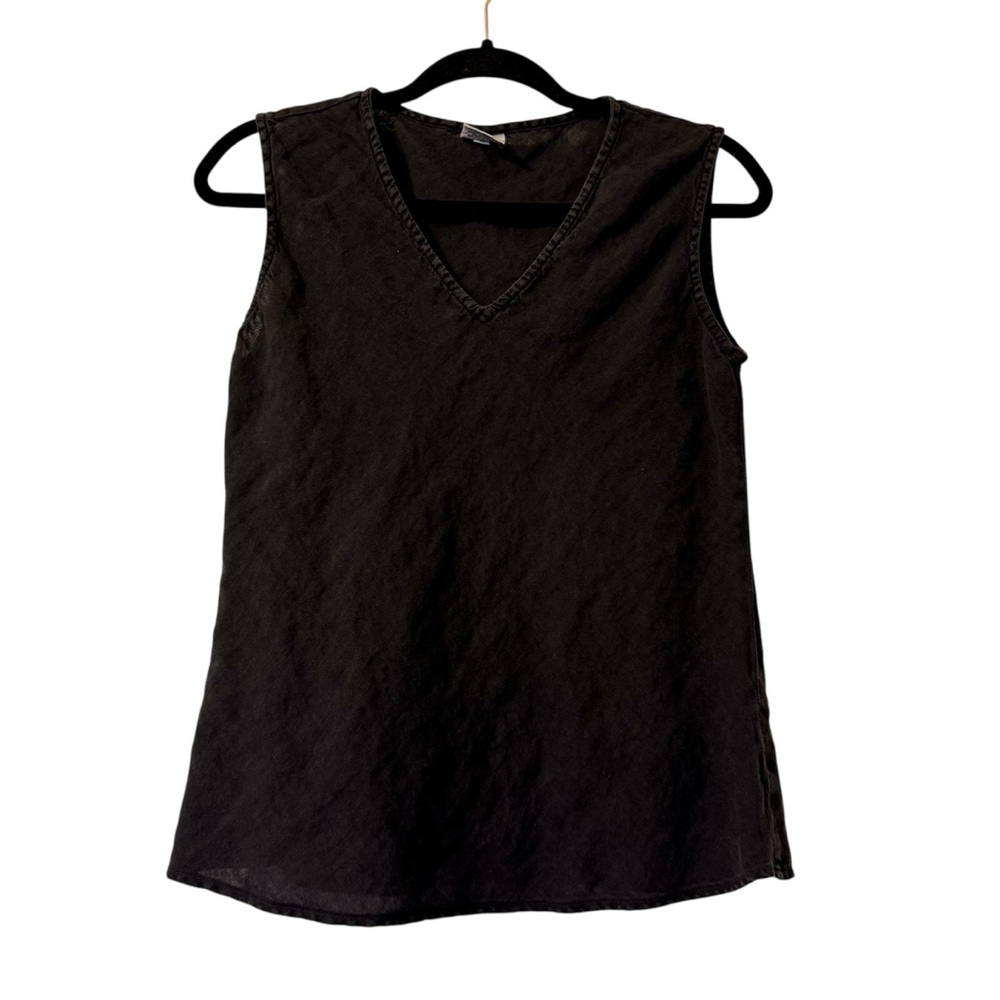 CP Shades 100% Linen Black V Neck Sleeveless Top Size Small